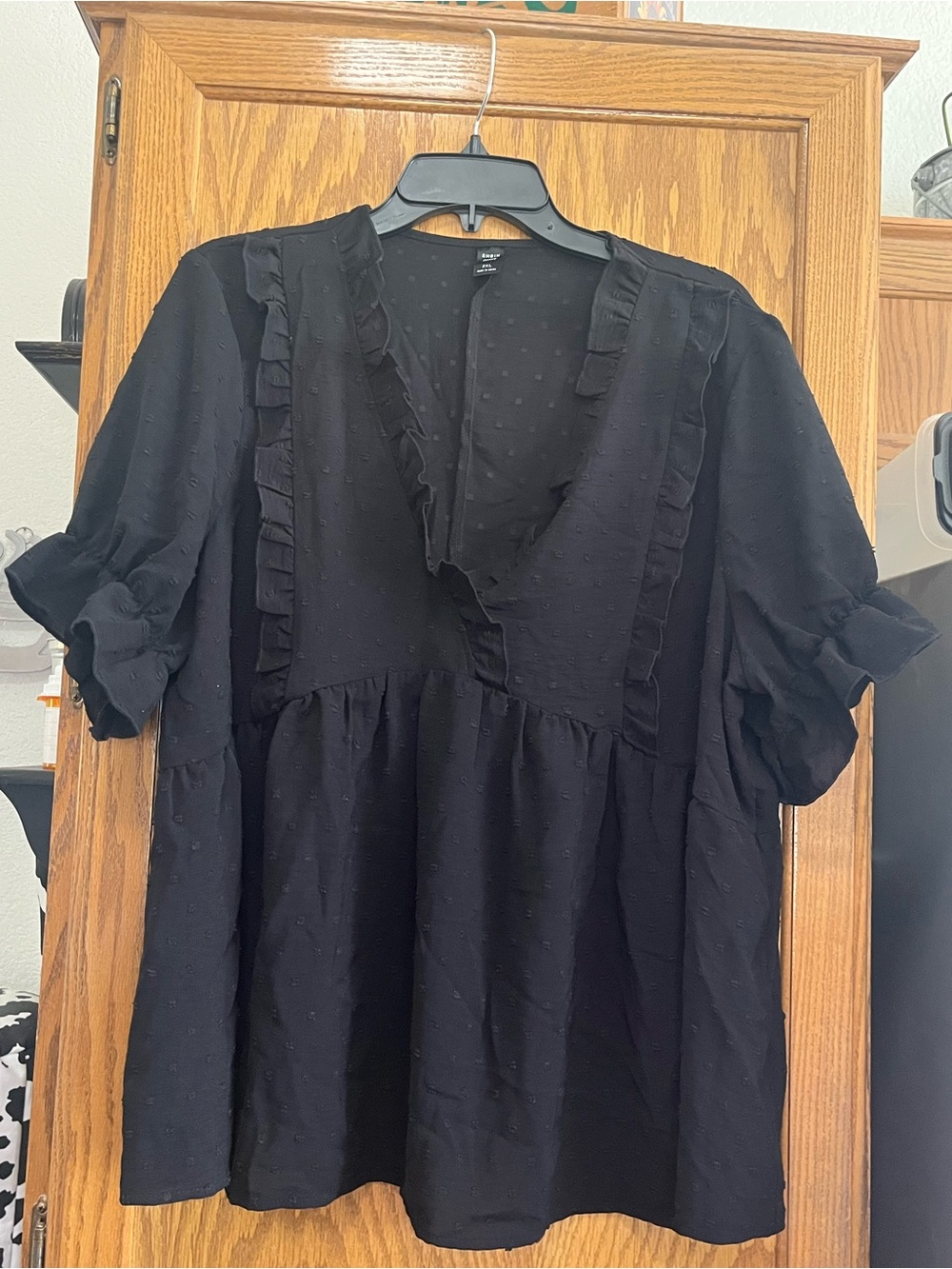 Shein Curve black ruffle top.
